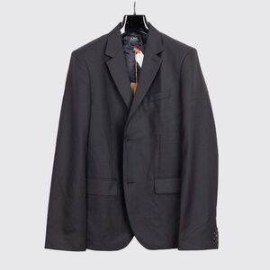 A.P.C. Blazer Off Black Wool Basket Weave Slim Fit Serges Jacket